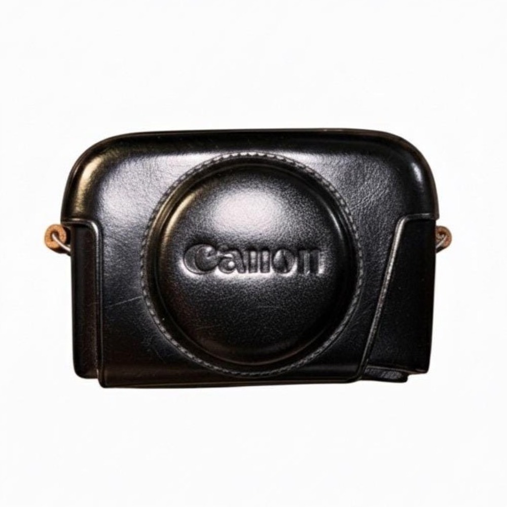 Canon Vtg Blk Leather Camera Case w Strap for Vtg‎ Digital Cameras Retro Compact